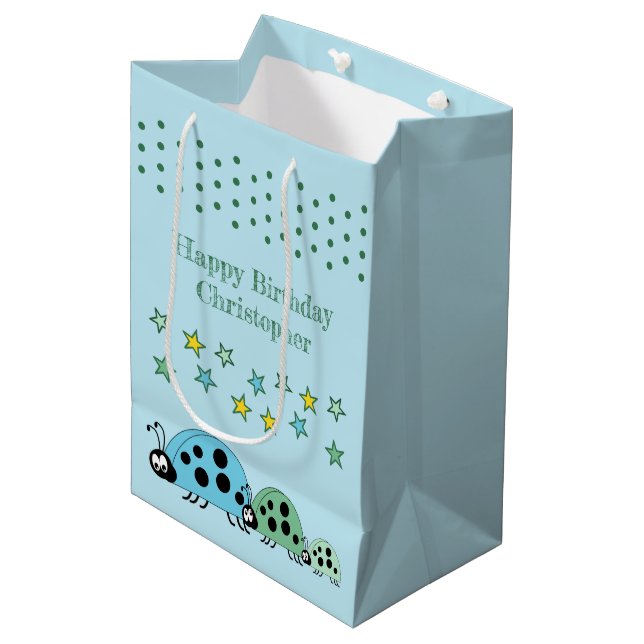 Sac Cadeau Moyen adorable ladybugs ajouter nom étoiles bleu (Devant Angle)