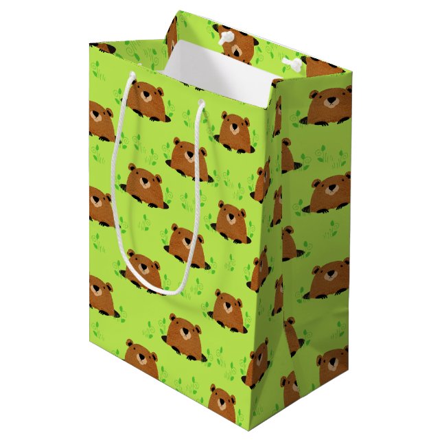Sac Cadeau Moyen Adorable Motif de la marmotte de bois (Devant Angle)