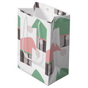 Sac Cadeau Moyen Adorable Noël Gnome Rose Vert Casquette