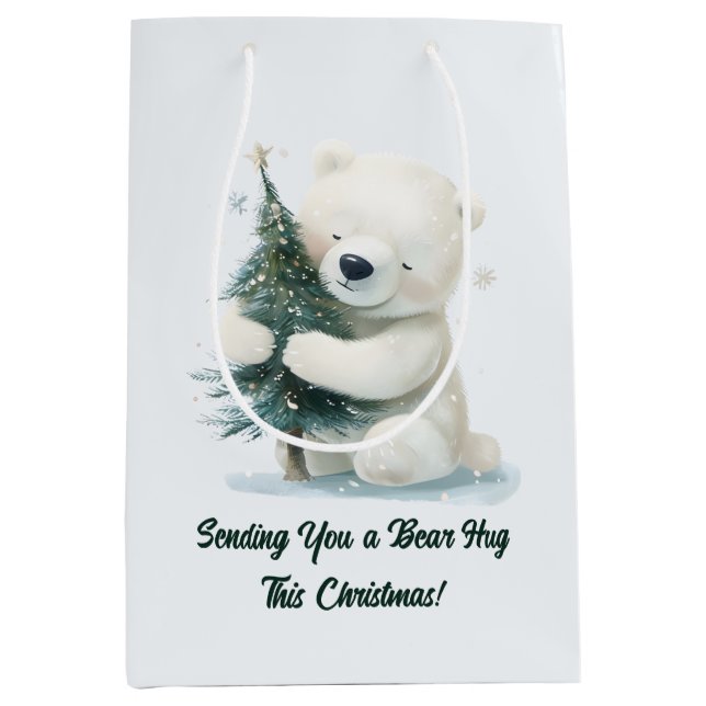 Sac Cadeau Moyen Adorable Polar Bear Hugging Christmas Tree, Cute  (Devant)