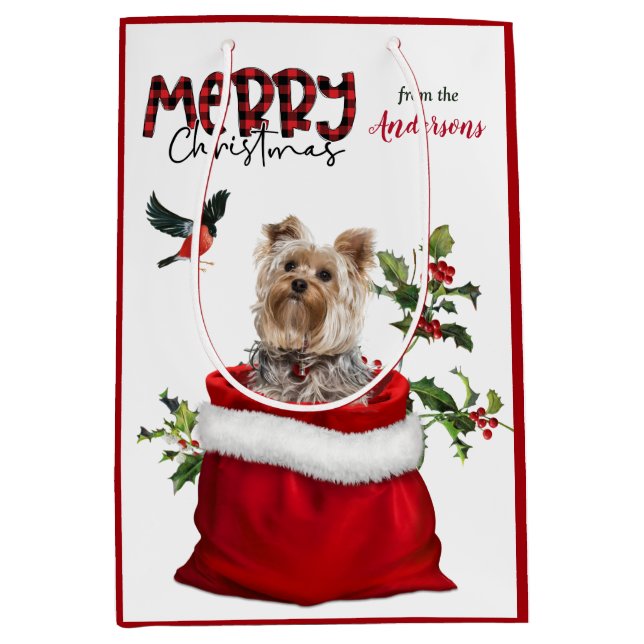 Sac Cadeau Moyen Adorable Yorkshire Terrier Chien Noël (Devant)