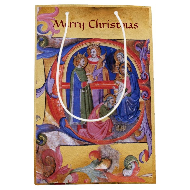 SAC CADEAU MOYEN ADORATION DU PARCHEMENT MAGI NATIVITÉ NOËL (Devant)