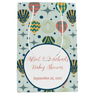 Sac Cadeau Moyen Adventure Await Hot Air Balloon Baby shower bleu