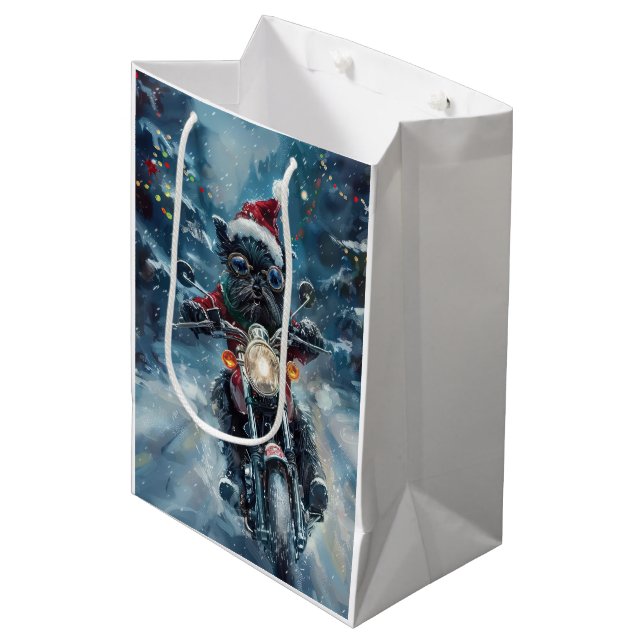 Sac Cadeau Moyen Affenpinscher Chien équitation Moto Noël (Devant Angle)