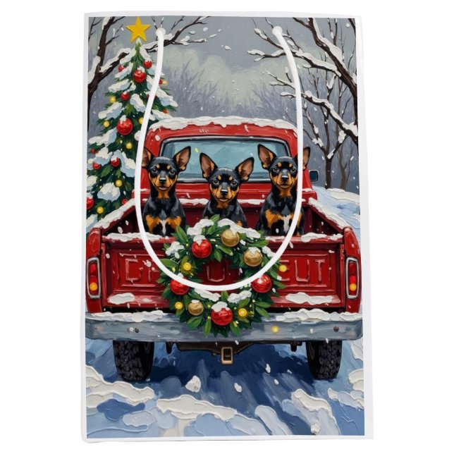 Sac Cadeau Moyen Affenpinscher Christmas Red Truck Holiday (Devant)