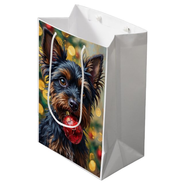 Sac Cadeau Moyen Affenpinscher Dog with Christmas Ornament (Devant Angle)