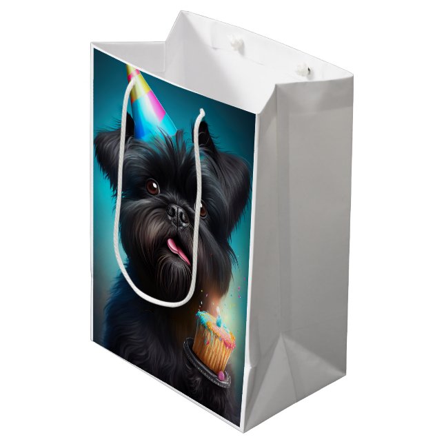 Sac Cadeau Moyen Affenpinscher fête le gâteau des ballons d'anniver (Devant Angle)