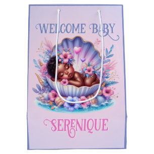 Sac Cadeau Moyen African American Baby Girl in Seashell Pastel