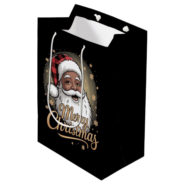 Sac Cadeau Moyen African American Christmas Pajamas Santa Claus  (Devant Angle)