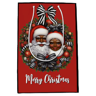 Sac Cadeau Moyen African American Père Noël & Mme Claus