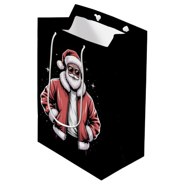 Sac Cadeau Moyen African American Santa Christmas Pajama Cool Black (Devant Angle)