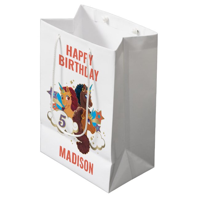 Sac Cadeau Moyen Afro Unicorn | Filles magiques Anniversaire (Devant Angle)