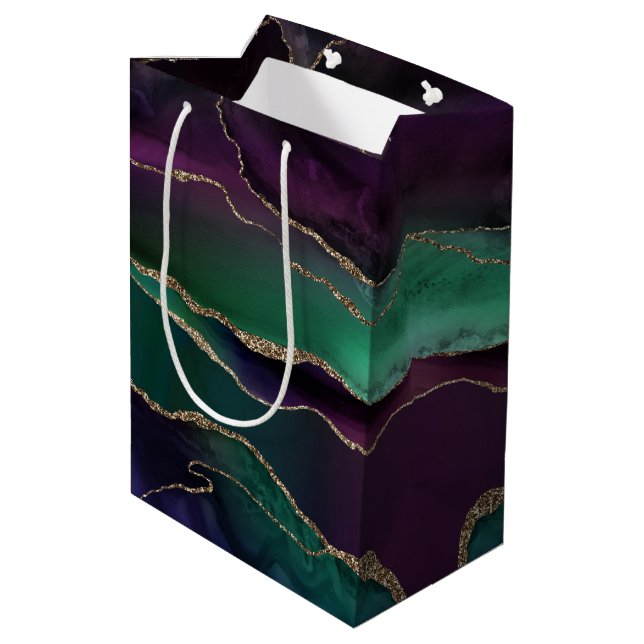 Sac Cadeau Moyen Agate attrayante | Joyau foncé Tone Pierre Or Vein (Dos Angle)