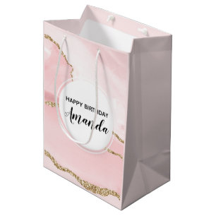 Sac Cadeau Moyen Agate rose vierge avec ruban or élégant Anniversai