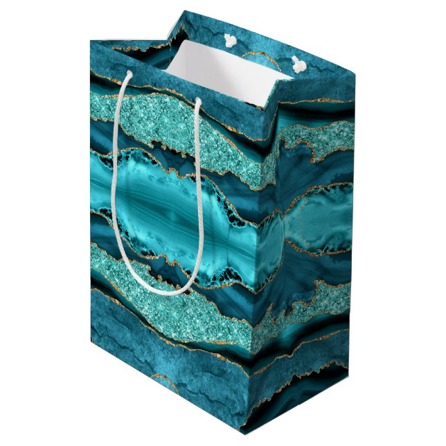 Sac Cadeau Moyen Agate Turquoise Blue Gold Parties scintillant Marb (Dos Angle)