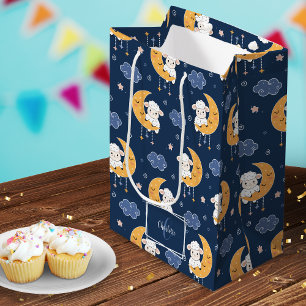 Sac Cadeau Moyen Agneau bébé sur la lune Motif avec prénom