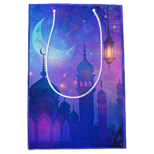 Sac Cadeau Moyen Aïd Moubarak Magie Arabian Nights Croissant Bleu A