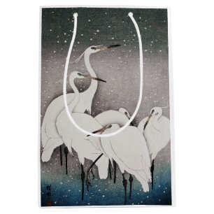 Sac Cadeau Moyen Aigrettes de Koson dans la neige : vintage japonai