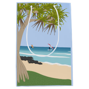 Sac Cadeau Moyen Aile surfeurs à huile Pandanus Tree à la plage