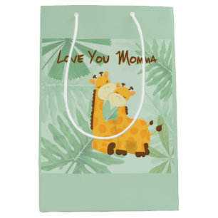 Sac Cadeau Moyen Aimez Maman Deux Giraffes Fête des Mères