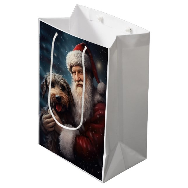 Sac Cadeau Moyen Airedale avec Noël Festif du Père Noël (Devant Angle)