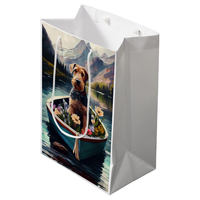 Sac Cadeau Moyen Airedale Dog on a Paddle : Une aventure Pittoresqu (Devant Angle)