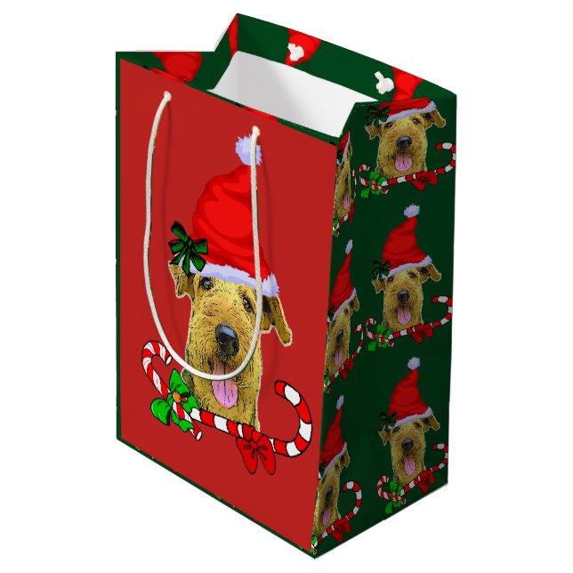 Sac Cadeau Moyen Airedale Terrier Noël (Dos Angle)