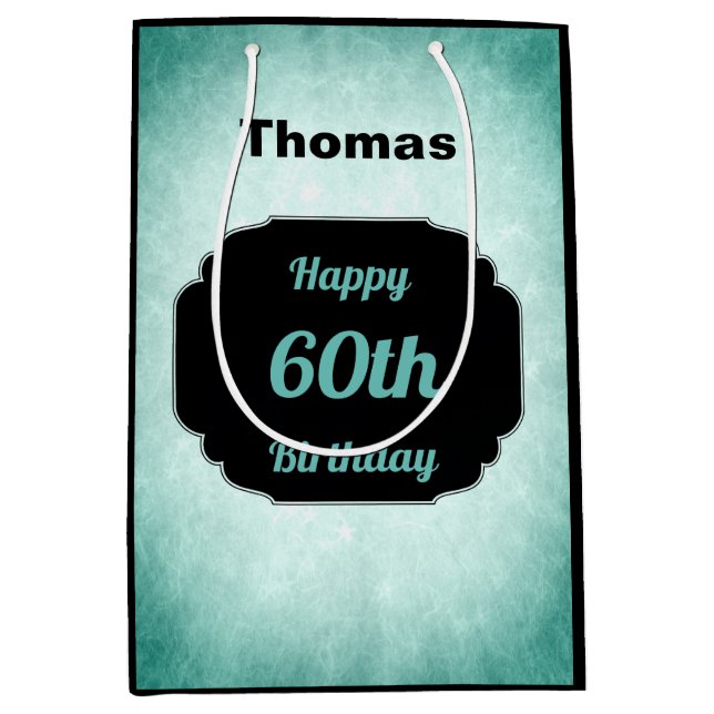 Sac Cadeau Moyen Ajouter le nom Joyeux 60e anniversaire (Devant)