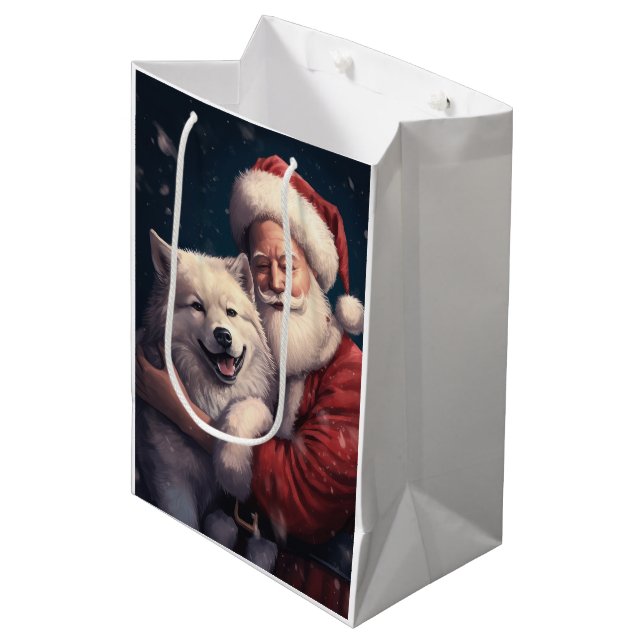 Sac Cadeau Moyen Akita avec Noël du Père Noël (Devant Angle)