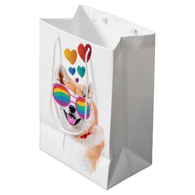 Sac Cadeau Moyen Akita Chien avec Coeurs Saint Valentin (Devant Angle)