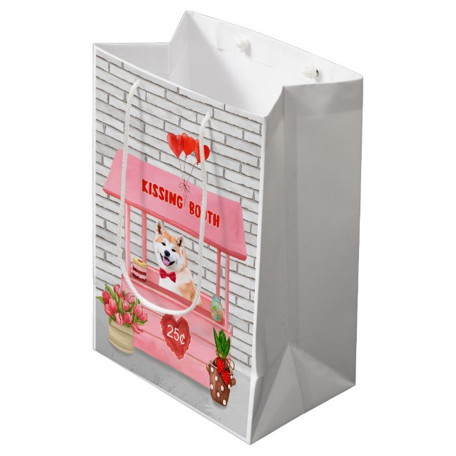 Sac Cadeau Moyen Akita Chien Valentine's Day Kissing Booth (Devant Angle)