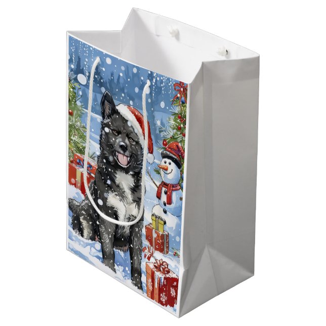 Sac Cadeau Moyen Akita Chien Winter Wonderland Noël Joie (Devant Angle)