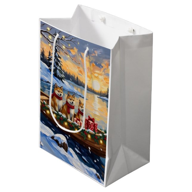 Sac Cadeau Moyen Akita Christmas Boat Holiday (Devant Angle)