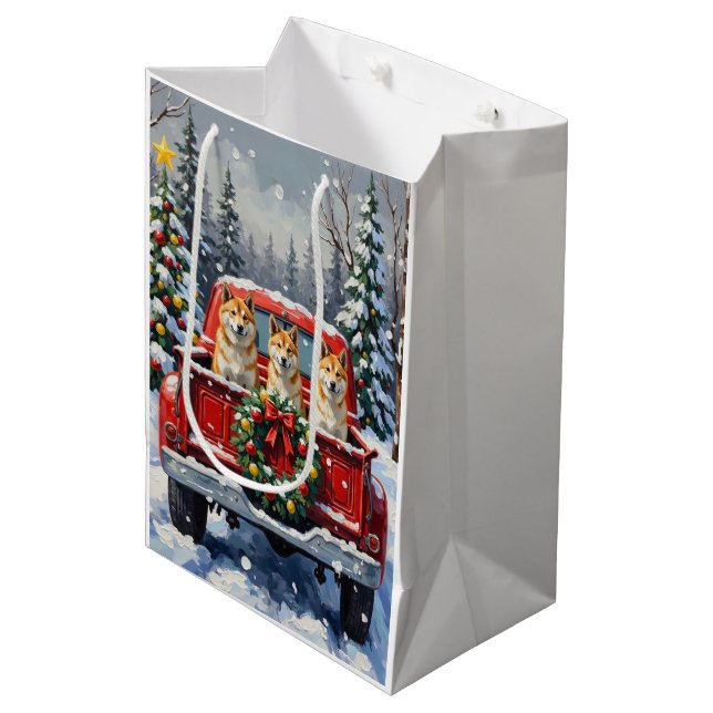 Sac Cadeau Moyen Akita Christmas Red Truck Holiday (Devant Angle)