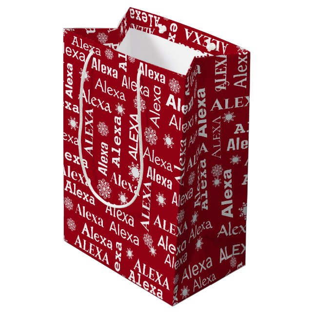 Sac Cadeau Moyen Alexa Nom Personnalisé Avec Snowflakes (Dos Angle)