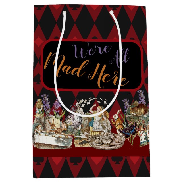 Sac Cadeau Moyen Alice au pays des merveilles Mad Cheshire Chat (Devant)