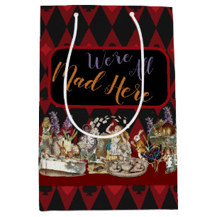 Sac Cadeau Moyen Alice Aventures avec le Chat de Cheshire Fou du Pa