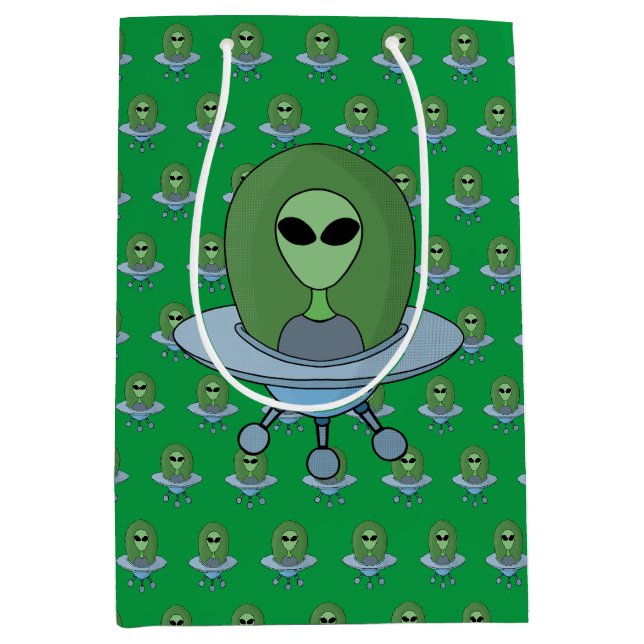 Sac Cadeau Moyen Alien dans son petit vaisseau spatial (Devant)