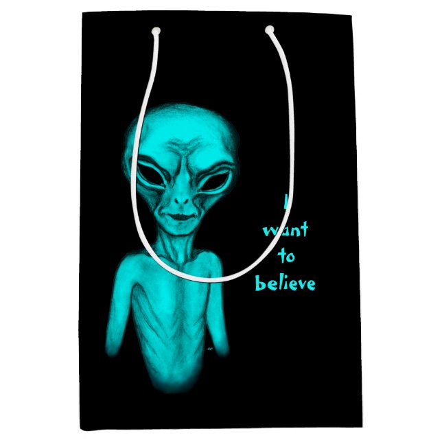 Sac Cadeau Moyen Alien, je veux croire (Devant)