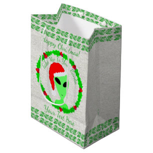Sac Cadeau Moyen Alien Père Noël Holly Wreath Medium Joyeux Noël