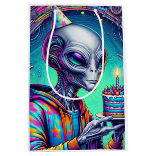 Sac Cadeau Moyen Alien tenant Birthday Cake