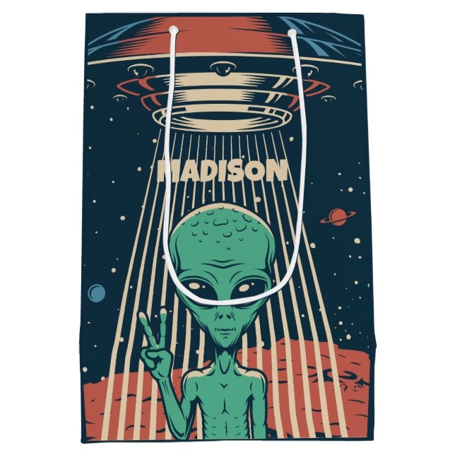 Sac Cadeau Moyen Alien UFO de nom personnalisé (Dos)