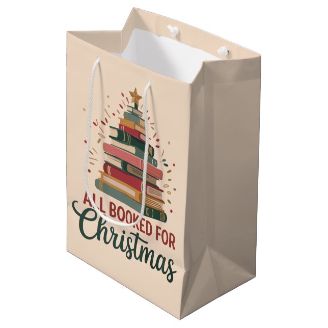 Sac Cadeau Moyen All Booked for Christmas Book Tree Xmas Teacher  (Devant Angle)