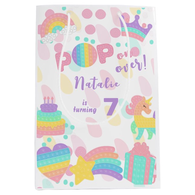 Sac Cadeau Moyen Allez-y ! Pastel pop it anniversaire enfant (Devant)
