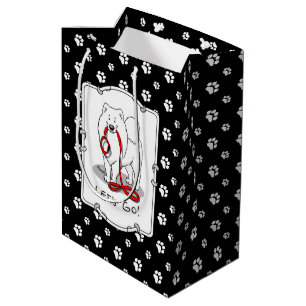 Sac Cadeau Moyen Allons-y ! (pour une promenade) Samoyé avec laisse