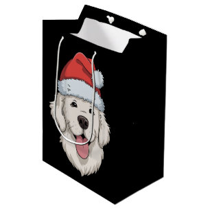 Sac Cadeau Moyen Amateur de Golden Retriever Crème Chapeau de Noël