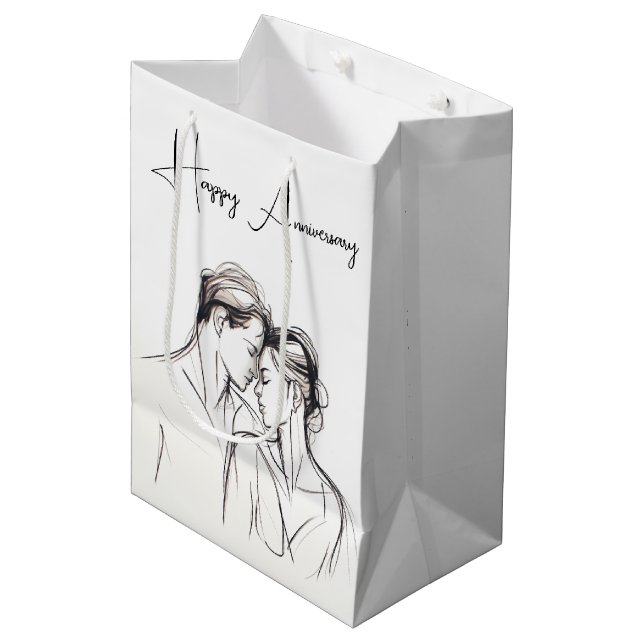 Sac Cadeau Moyen Amateurs D'Anniversaire Croquis Sur Blanc (Devant Angle)