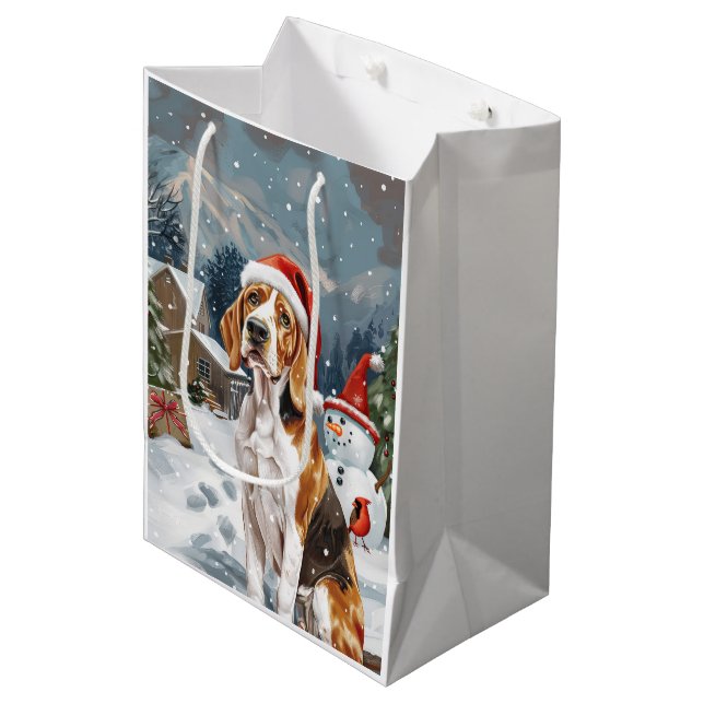 Sac Cadeau Moyen American English Foxhound Chien hiver Noël Joie (Devant Angle)