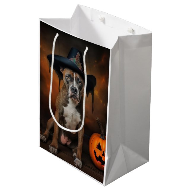 Sac Cadeau Moyen American Staffordshire Citrouille Halloween effray (Devant Angle)