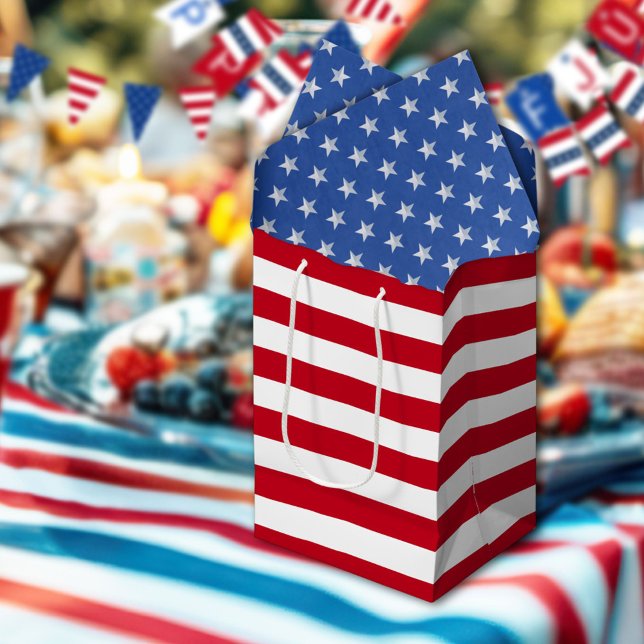 Sac Cadeau Moyen Americana Red And White Stripes  (Créateur téléchargé)